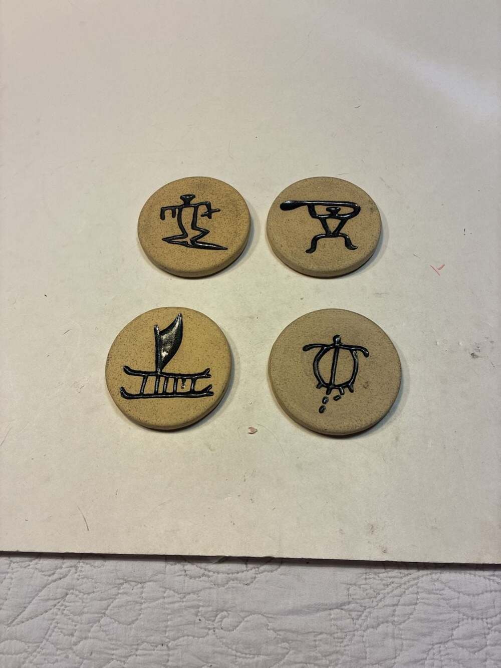 Set of 4 Artisan Ceramic Petroglyph Coasters